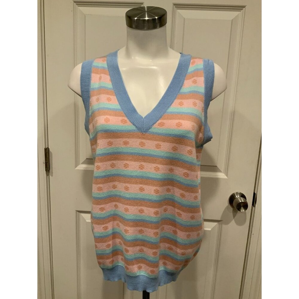 Daisy Street Pink & Blue Striped Snowflake Sweater Vest, Size XS, NWT!